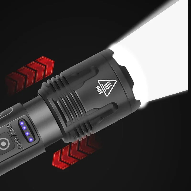 High Power Tactical Flashlight Rechargeable Zoom LED Torch with 5 Charging Modes Pen Clip