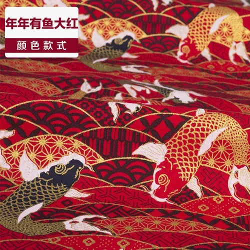 1/2/3M 23Colors Japanese Style Bronzing Cotton Fabric Kimono Clouds Cat Dog Cherry Blossoms Printed Sewing Fabric by the Meter