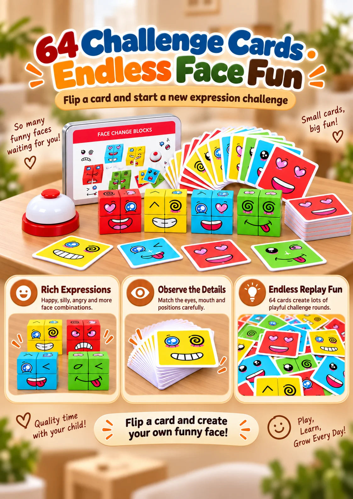 Wooden Facial Expression Matching Cube Puzzle