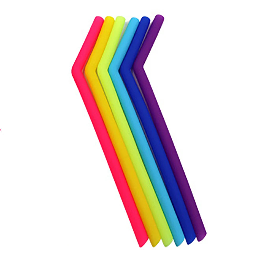 6 Pieces/Set Reusable Silicone Straws Set Extra Long Flexible Straws Colored Folding Straw Cleanable Bar Accessories