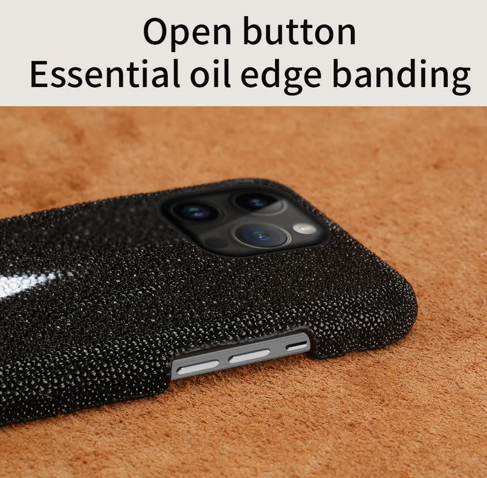 Genuine Stingray Leather Phone Case for iPhone 16 15 14 Pro Max Plus 14Pro 15Pro max Luxury Shockproof Back Cover