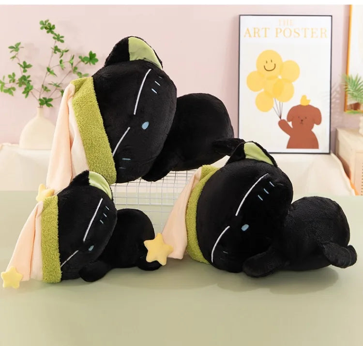 Cute Black Cat Plush Toy Soft Stuffed Sleeping Pillow