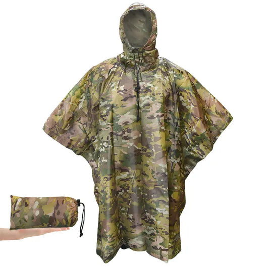Camouflage Waterproof Folding Rain Poncho for Hiking and Camping