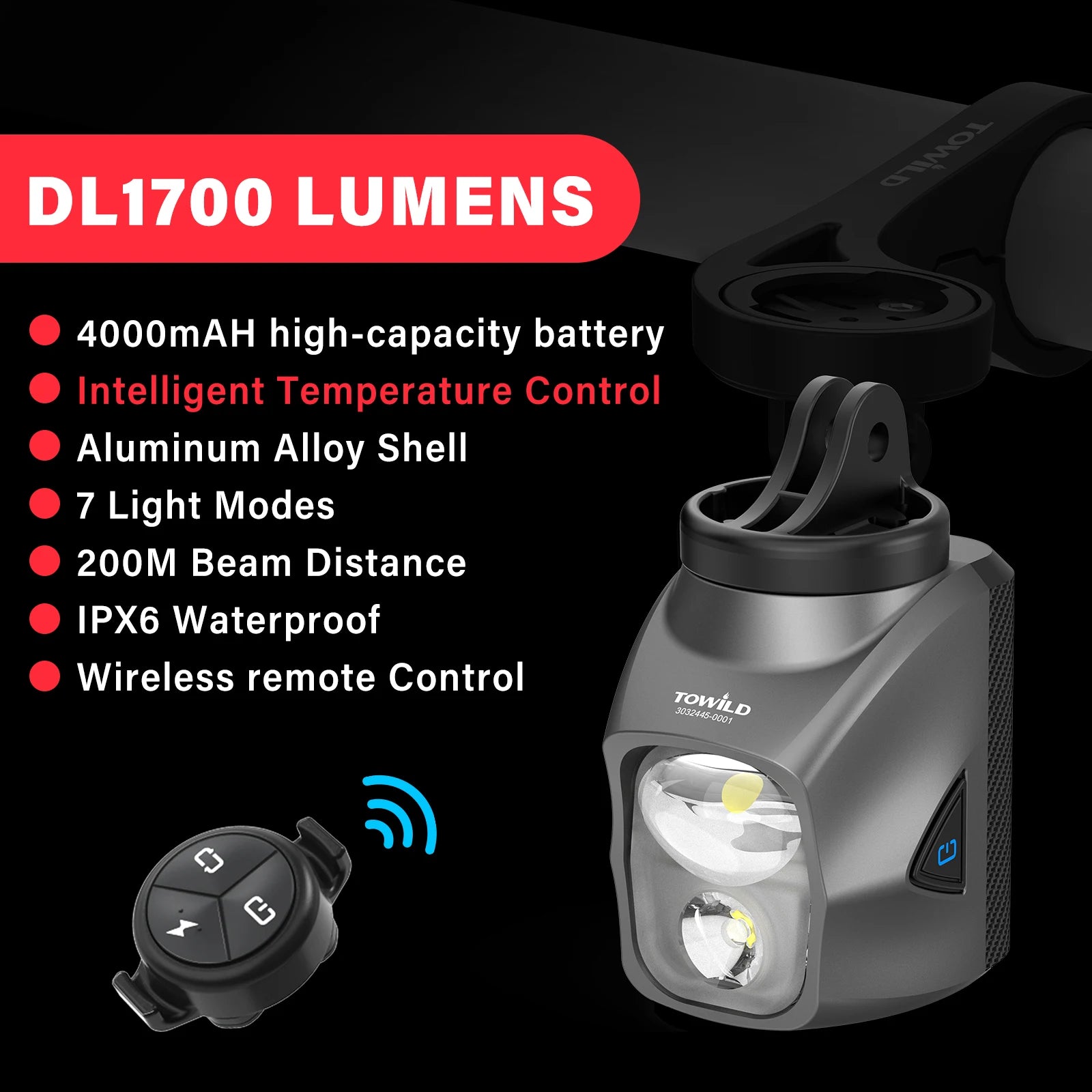 DL1200S/DL1700 Bicycle Light With Cut-Off Line Beam1900LM Rechargeable Front Light Power Bank Mtb Cycling Headlights