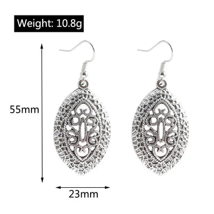 Statement Bohemian Vintage Ethnic Big Round Drop Earring Long Carved Flowers Drop Earrings For Women