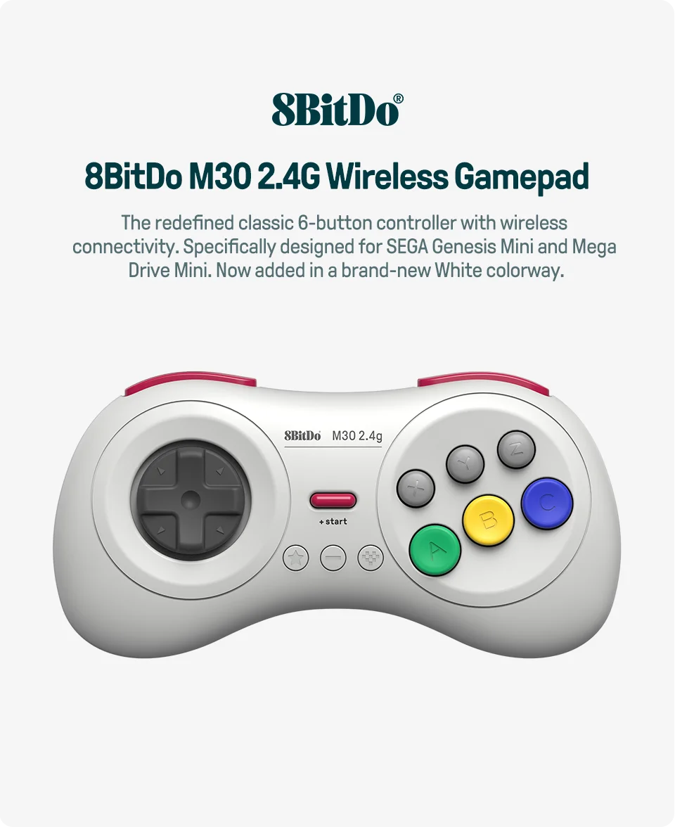 2.4GHz Wireless Retro Gaming Controller with Turbo Function for Sega Genesis Mini and Nintendo Switch