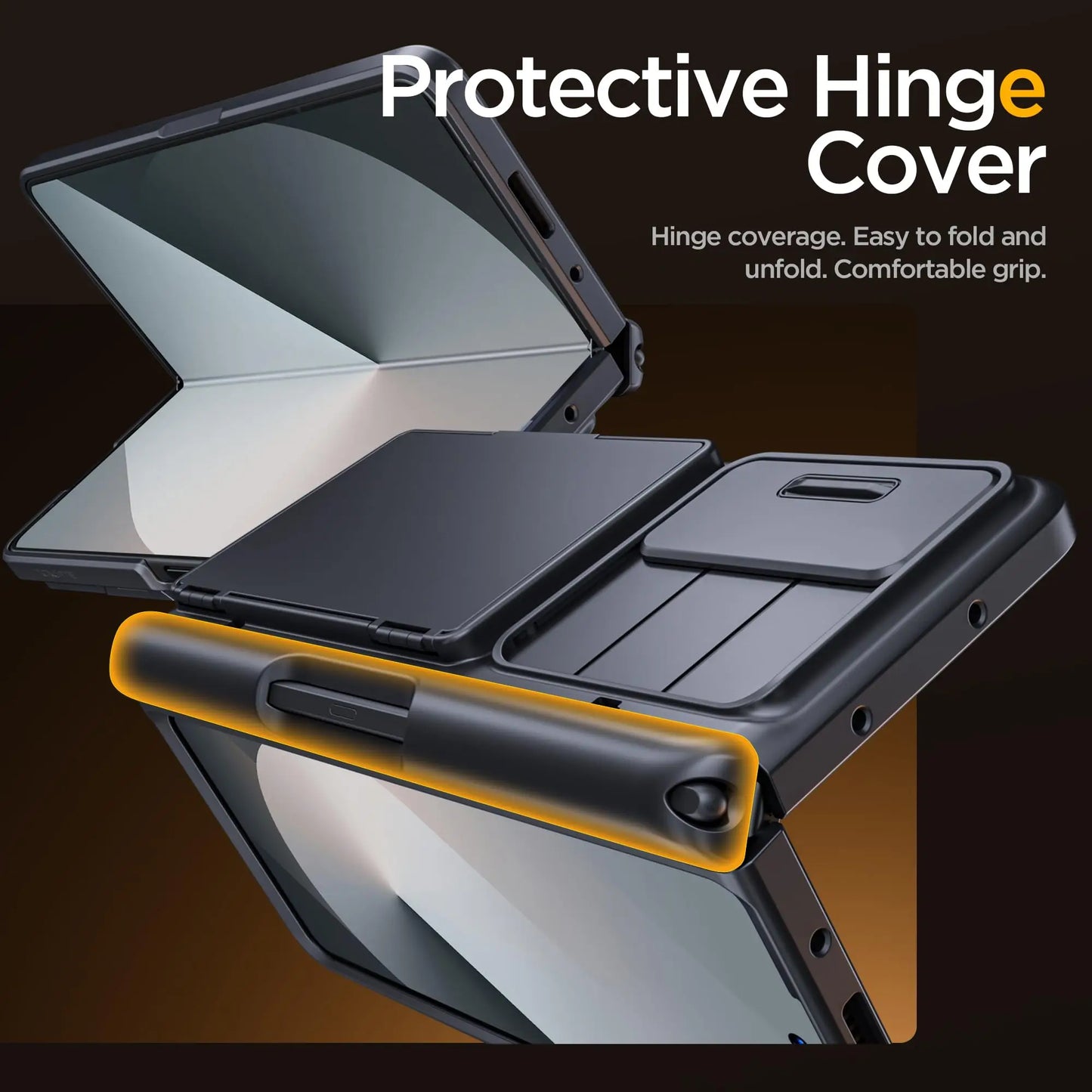 For Z Fold 6 Case with Secure Card Holder Sliding Camera Cover Rugged Hinge Protection Wallet Phone Case Glass Screen Protector