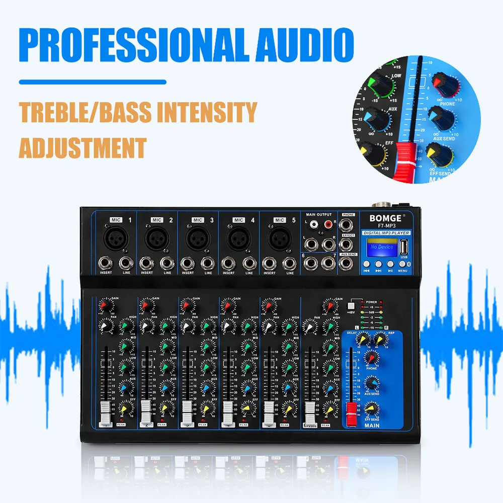 F7 Bluetooth Audio Mixer with USB Recording and 48V Phantom Power