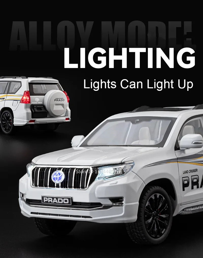 1:18 Large Size Prado SUV Model Toy Car Doors Opened Metal Diecast Shock Absorption Music Light Vehicles Models Birthday Gifts