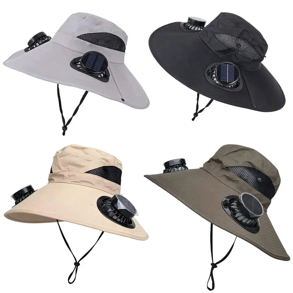 Wide Brim Sun Hat With Dual Fans Solar And USB Charging