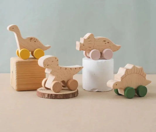 Baby Wooden Beech Car BPA Free  Cartoon Dinosaur Trolley Baby Toy Scene Building Block Hand-decorated Room Handmade Crafts Gifts