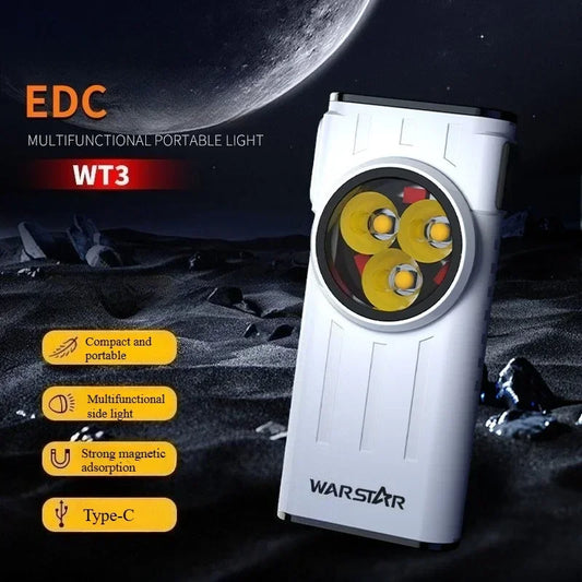 Mini EDC LED Keychain Flashlight Rechargeable Type-C Magnetic Work Light with Red Light Modes