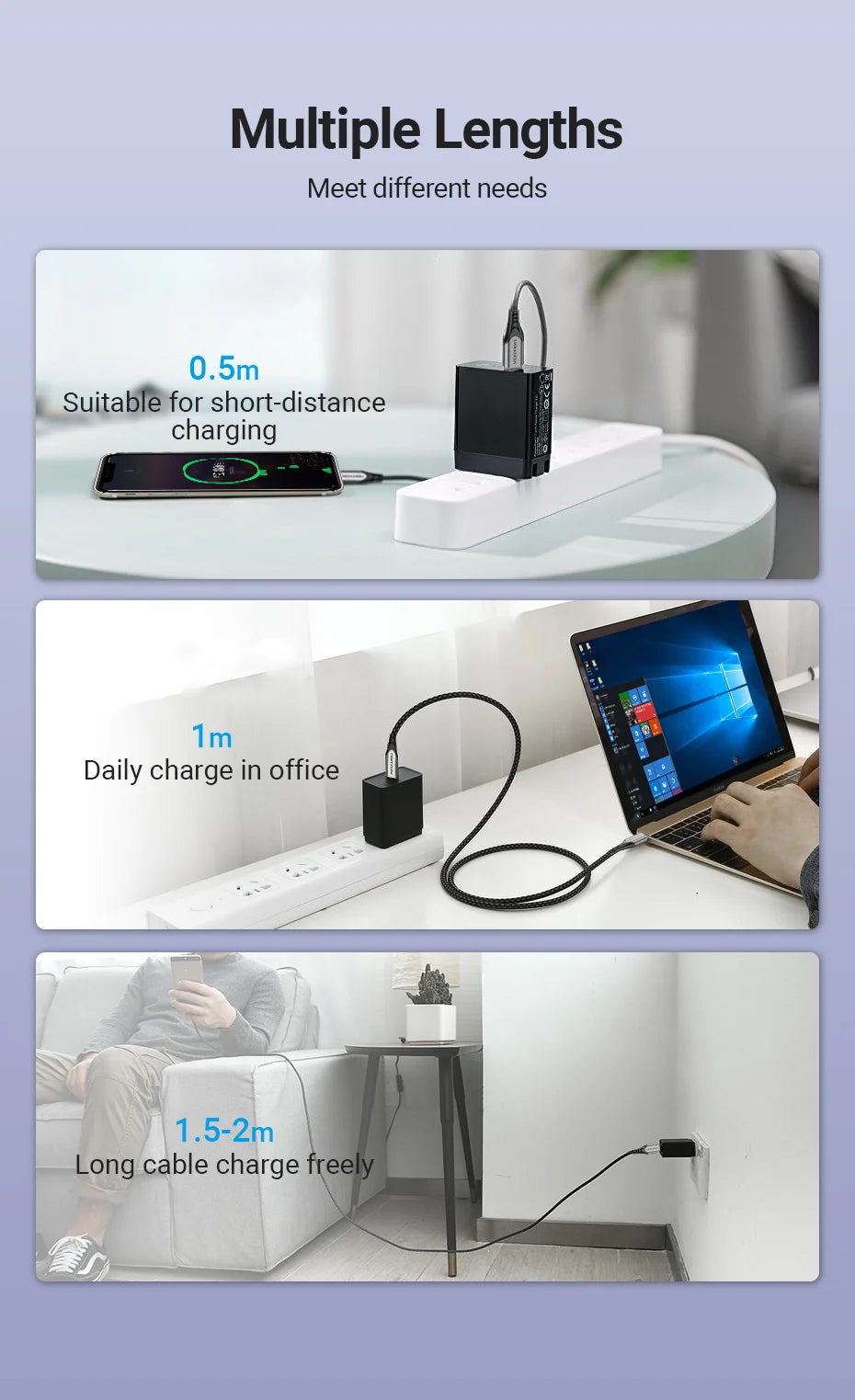 USB Type C To USB C Cable PD60W Fast Charging Cable USB C Cable for iPhone 16 15 Quick charge Cables 3A C Wire Data Sync