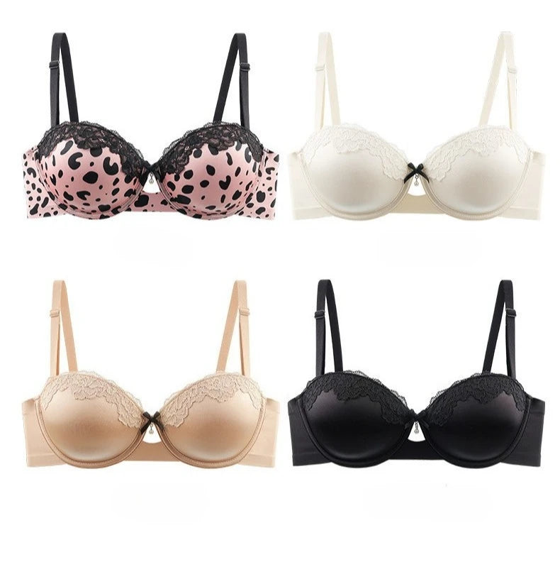 Womens Leopard Print Push Up Underwire Bra