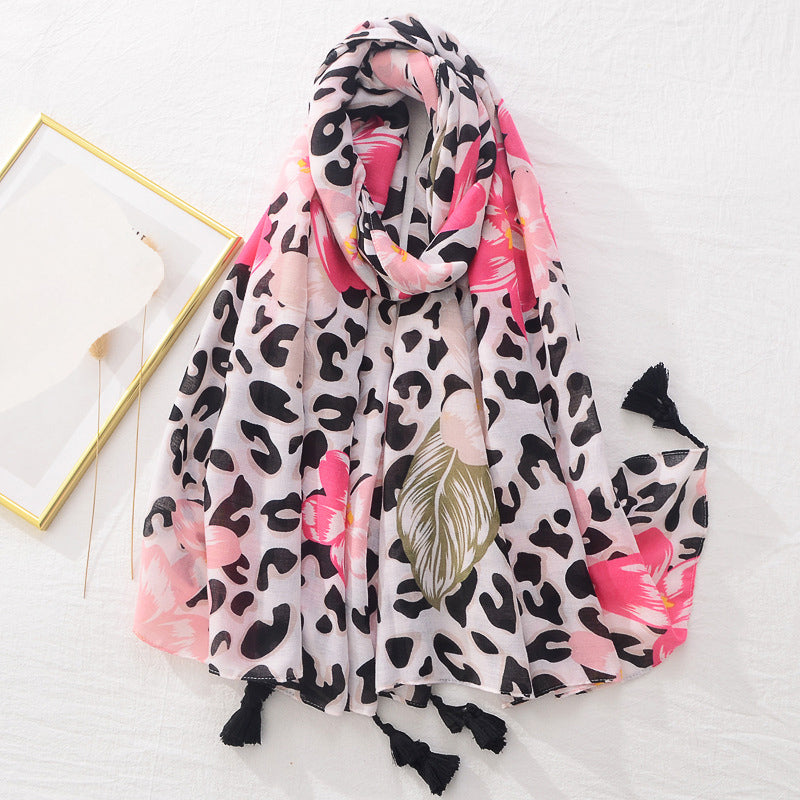 Spring Scarf Pink Blue Floral Paisley Printed Scarves Women Lady Girl Cotton Linen Bohemian Scarf For Summer Beach Shawl Bandana
