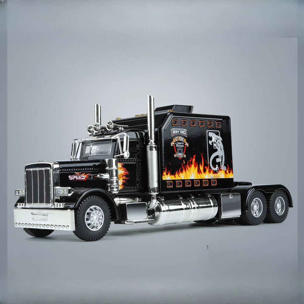 1/24 Scale Peterbilt 389 Heavy Truck Tractor Toy Model Alloy Diecast Sound Light Pull Back Model Truck Boys Toy Gifts Collection