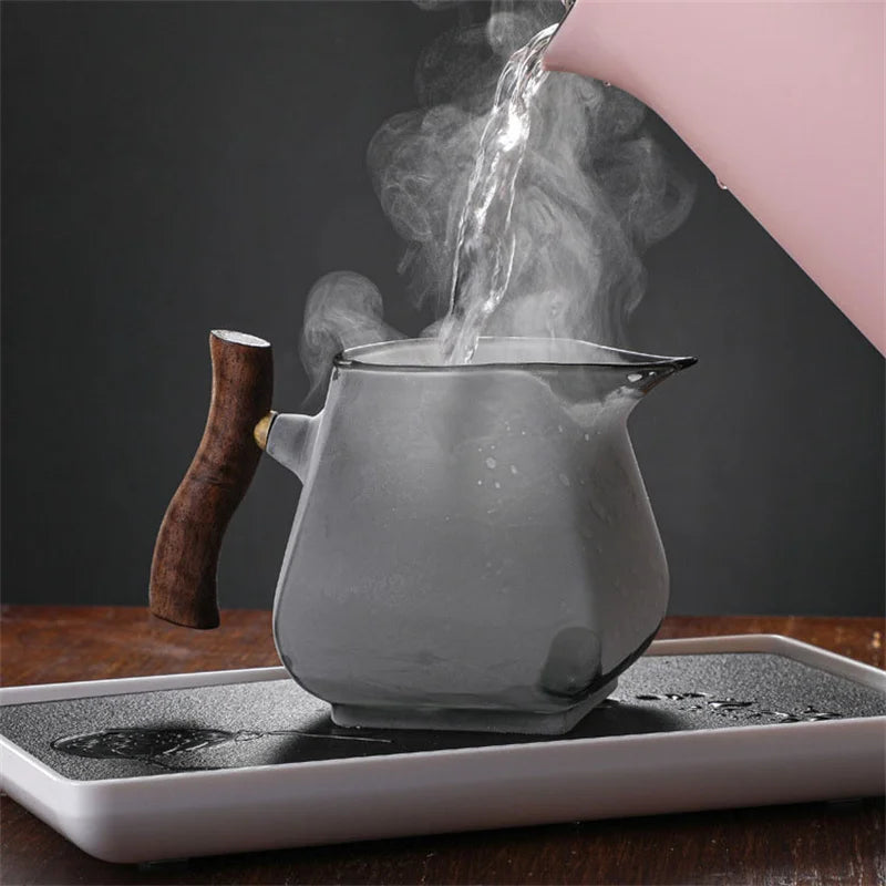 Japanese Style Glass Teapot with Wooden Handle and Infuser