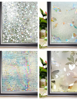 Privacy Window Films No Glue Static Adhesive Glass Film for Decorative Bathroom Living Room Kitchen Rental Apartment Rainbow