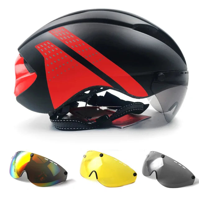 Aero Time Trial Cycling Helmet With Magnetic Lens