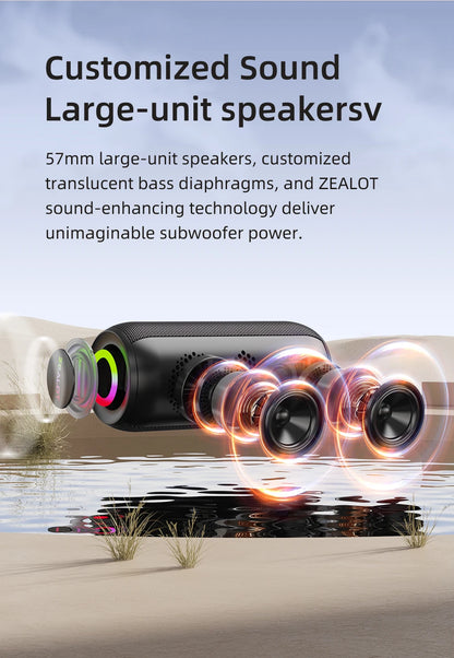 ZEALOT-S32MAX Portable Bluetooth Speaker, IPX5 Waterproof, Powerful Sound Box, Outdoor Stereo Bass, Music Track Speaker, 20W