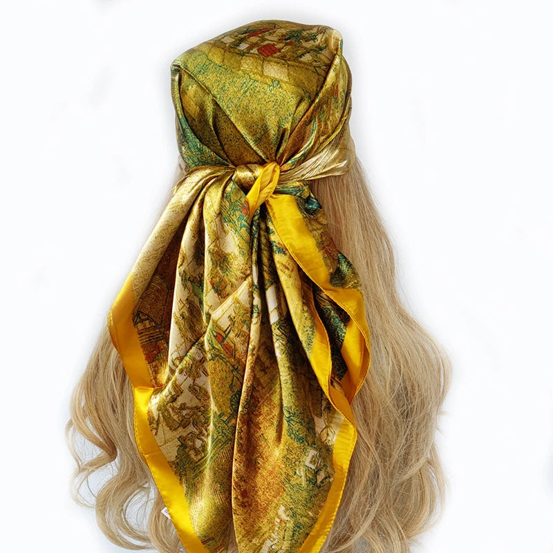 Retro Women Silk Scarf Bandanna Fashion Bohemian Pattern Square Hijab Lady Wrap Headband foulard muffler