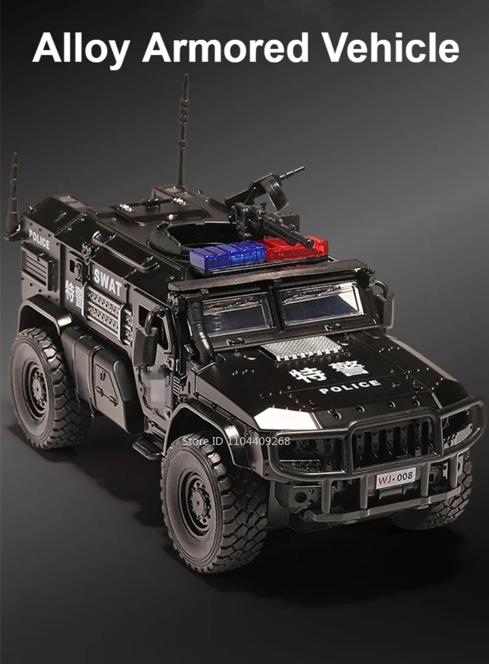 1:32 VDV SWAT Sabertooth Armored Car Model Toy Shock Absorption Police Cars Music Light Off-road Vehicle Sound Light Boys Gifts