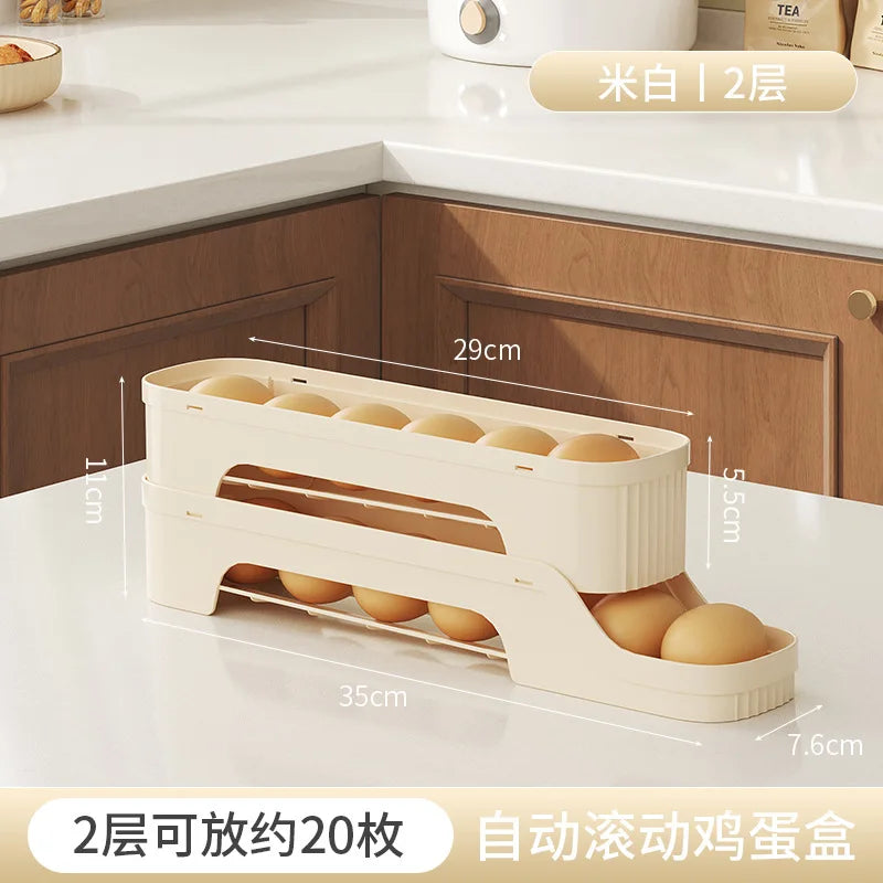 Multi-Layer Egg Storage Box – Automatic Rolling Slide Refrigerator Door Egg Holder Dispenser