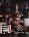 Cigar Lighter 4 Jet Flame, Refillable Butane Lighter with Cigar Cutter V Cut Cigar Punch Cigar Holder Cigar Draw Enhancer