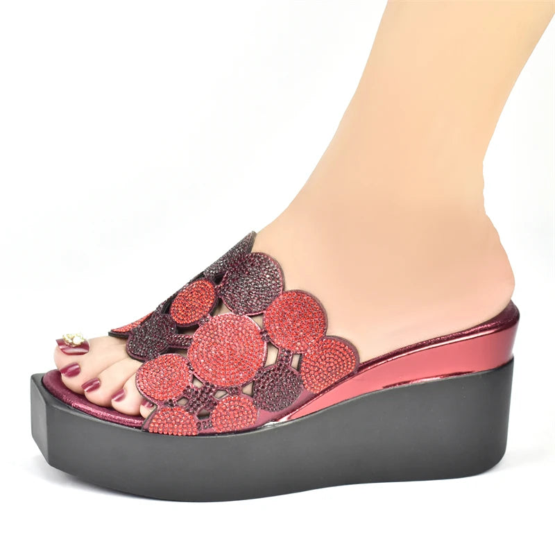 Women Bling High Heel Pumps Ladies Wedding Shoes with Rhinestone Wedges Slides Party Sandals Platform Slipper Peep Toe Shoes