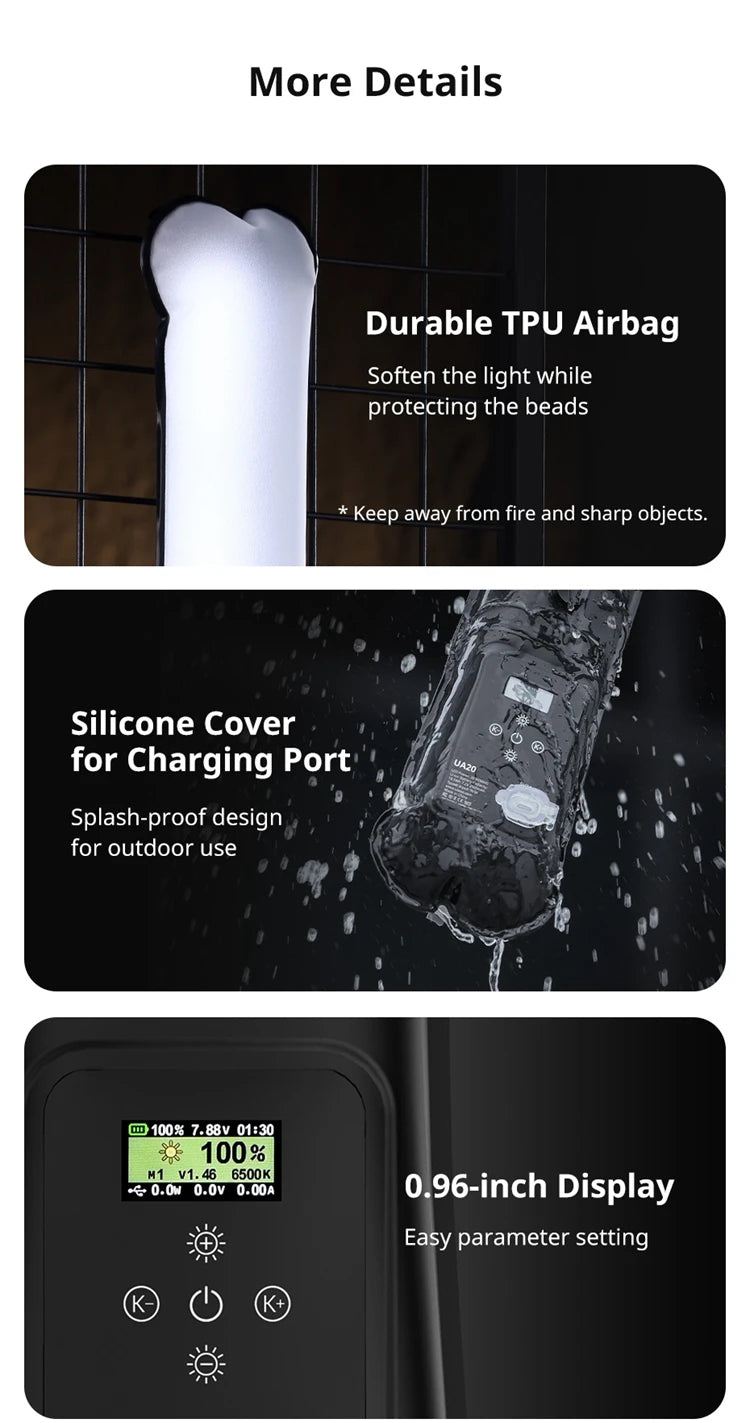 20W Bi-Color Inflatable Tube LED Light Wand Stick Foldable for Photography, Live Streaming & Broadcasting