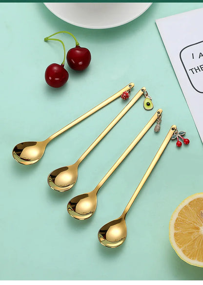 Cute Metal Pendant 304 Stainless Steel Spoon Hollow for Ice Cream Tea Dessert Coffee Scoops Kitchen Tableware Accessories