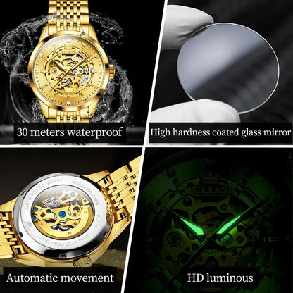 Stainless steel Skeleton Automatic Mechanical Watch Waterproof Luminous TOP Brand Original Wrist watch for Man