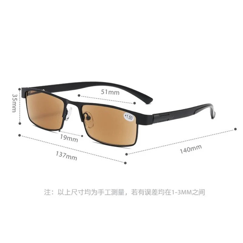 Metal Frame Sun Reading Glasses with Brown Lenses for Men and Women