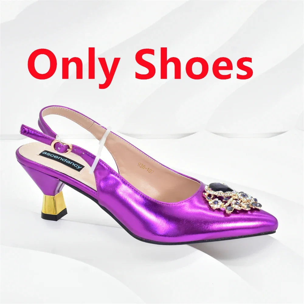 Women Shoes and Bags To Match Set Nigeria Party Nigeria Italian Shoes and Matching Bags Decorated with Rhinestone
