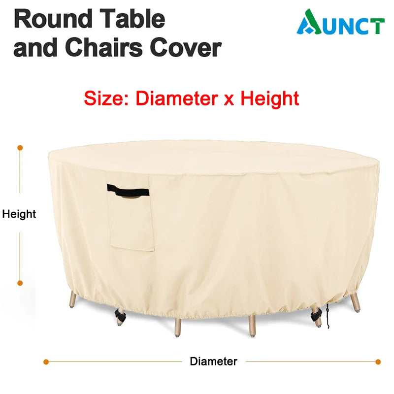 420D Waterproof Round Patio Furniture Cover Outdoor Garden Table Chair Rain Snow Dust Protector