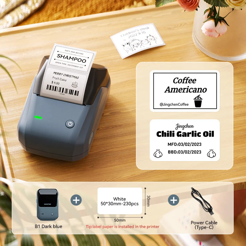 B1 Portable Label Printer, Bluetooth Wireless Mini Thermal Label Maker 20–50mm, Inkless Sticker Printer for Home & Business