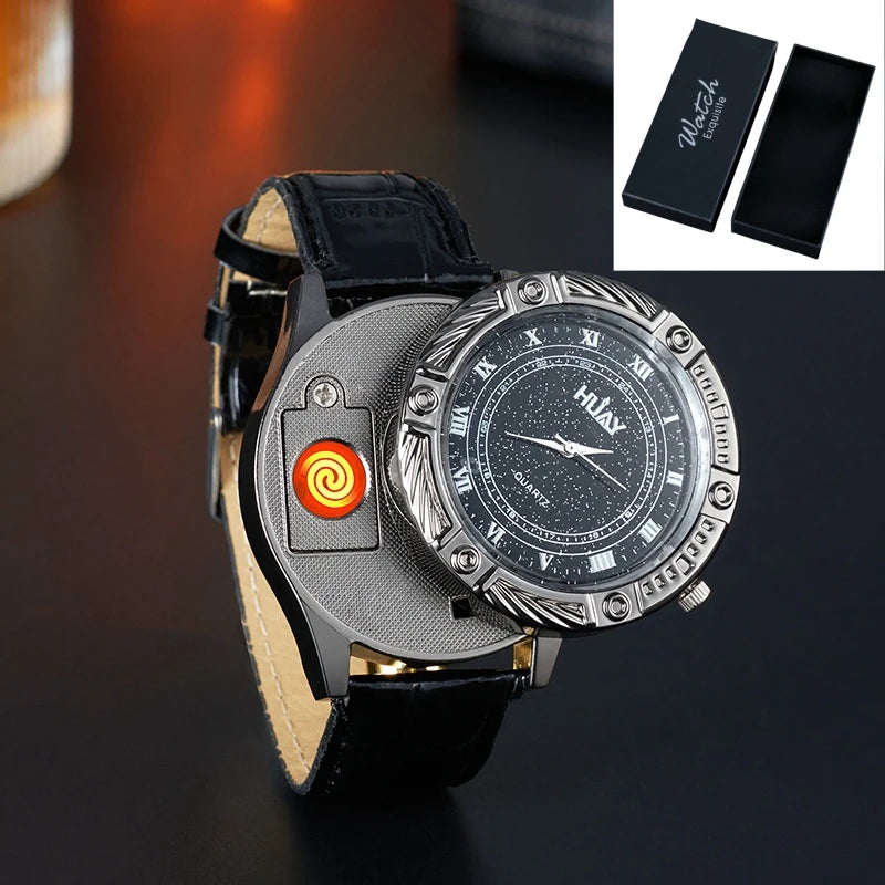 Rechargeable Metal Creative Watch Lighter Cool Trend Tungsten Filament Cigarette Lighter Men's Gift Cigarette Accessories
