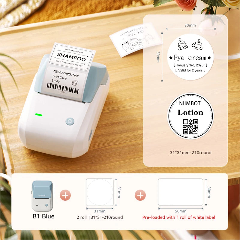 B1 Portable Label Printer, Bluetooth Wireless Mini Thermal Label Maker 20–50mm, Inkless Sticker Printer for Home & Business