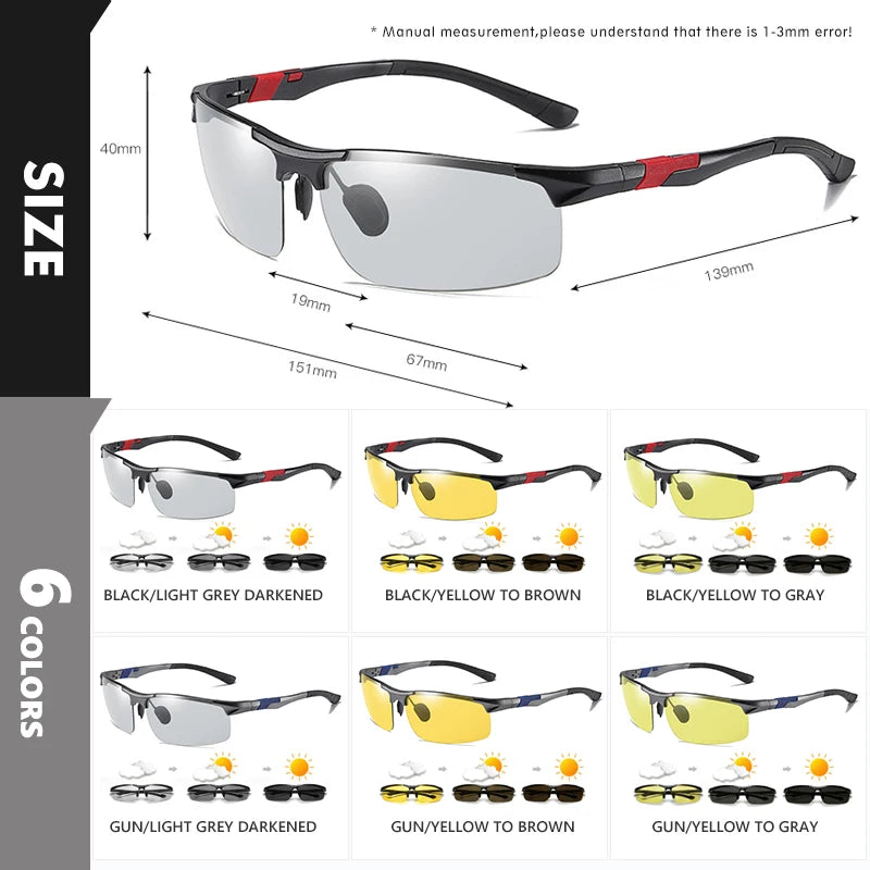 Aluminum Photochromic Sunglasses Men Polarized Day Night Vision Sun Glasses Driving Anti-Glare Chameleon Sports Eyewear