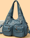 Women Casual Multiple Pockets Tote Bag Lady Large Capacity Shoulder Crossbody Bag Vintage Soft Leather Travel Bag