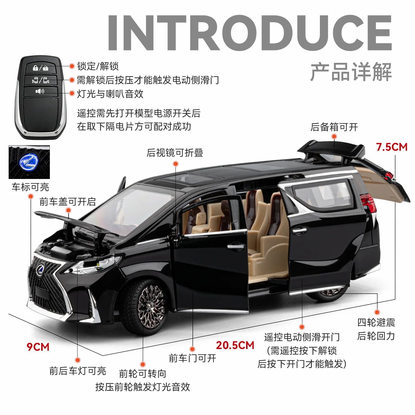 1 24 Scale Alloy MPV Diecast Pull Back Model Car with Sound and Light
