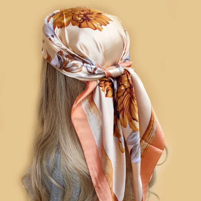 Kerchief Silk Satin Neck Scarf Women Print Hijab Female Square Shawls Wraps office Lady muffler bandanna