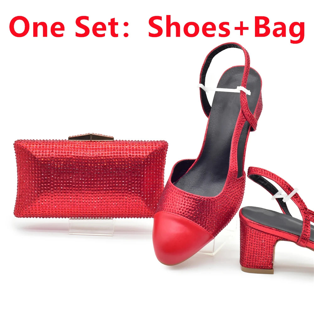 Silver Shoe and Bag Set for Party in Women Shoes and Bags Set for Women Italian African Women Wedding Shoes with Rhinestone
