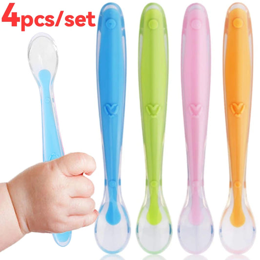 Baby Soft Silicone Spoon Temperature Sensing Training Feeding Spoons for Children Kids Infants Eating Flatware Cutlery Scoops