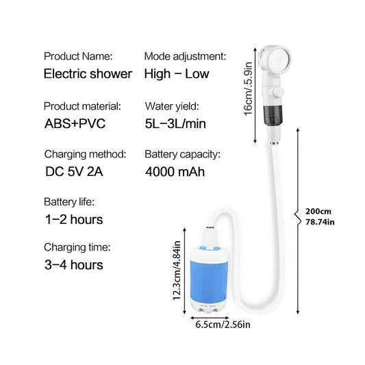 Portable Rechargeable Handheld Outdoor Shower Kit with Dual Spray Modes