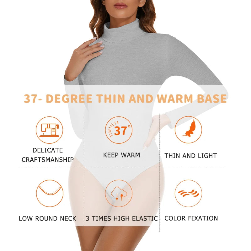 Women's Mock Turtle Long Sleeve Bodysuit Shapewear Tummy Control Body Shaper Lady Streetwear Bodysuits Autumn Winter