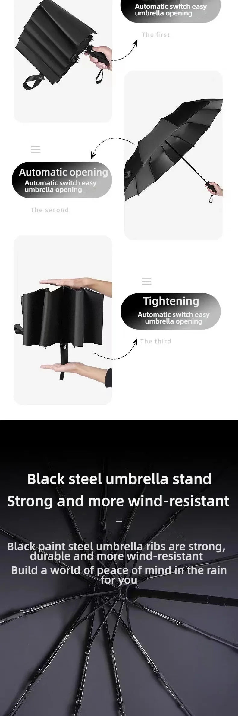 Fully Automatic Folding Umbrella Travel Camping Sun Rain Protection UV Blocking Compact Outdoor Umbrella