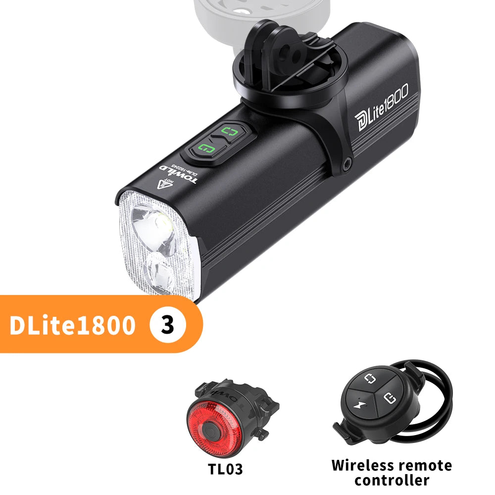 DLite 1800LM Bicycle Lights Focus/Flood Beam Switch Smart Bike Light 5000mah Rechargeable Power Bank Mtb Bicycle Lights