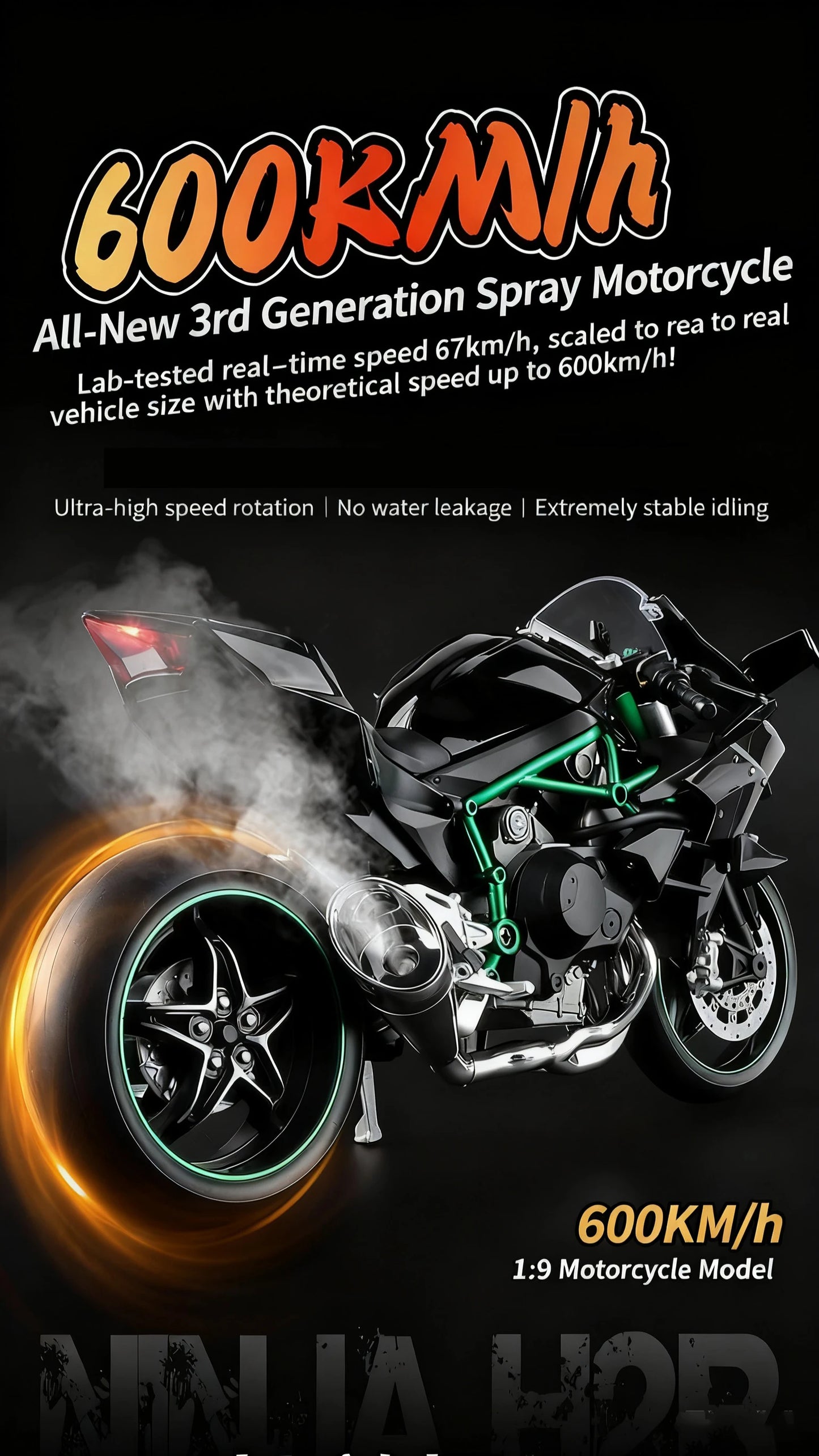 Key Control Diecast H2 H2R Sports Motorcycle Model 1 to 9 Scale