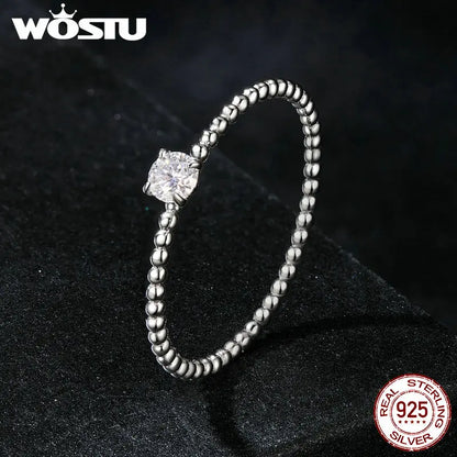 Simple Round Moissanite Beads Ring Women 925 Sterling Silver Diamond Cut Stackable Rings